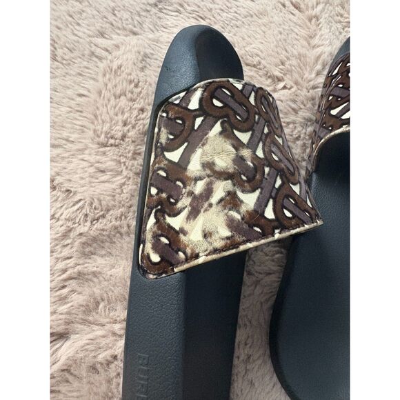 Burberry Size 42 Furley Tb Flock Leather Pool Slides In Bridle Brown - Picture 6 of 14
